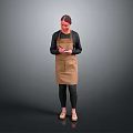 Person Wearing Brown Apron Holding Items In Gray Black Gradient Background