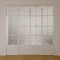 White Sliding Door With Arched Rectangular Frosted Glass Panes On White Wall And Wooden Floor