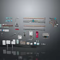 Electronic Electrical Components Including Connectors Switches Wires Panels And Control Units 3d model