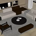 Light Gray Dark Brown Sofa Coffee Table Set With Round Table Armchair And Ottoman In Living Room