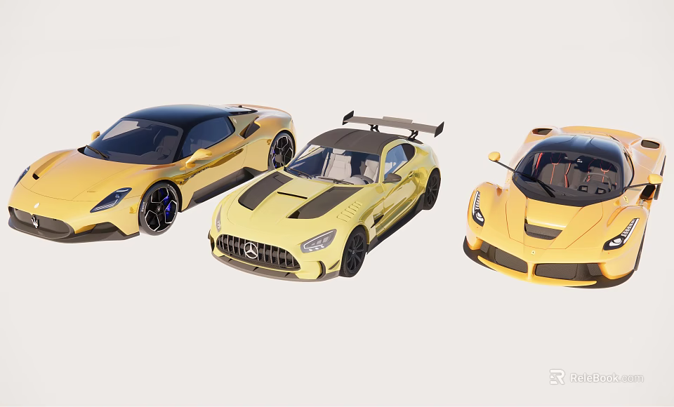 Three Yellow Sports Cars With Sleek Design And High Performance Features 3d model 