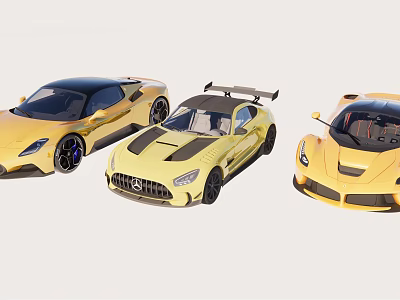 Three Yellow Sports Cars With Sleek Design And High Performance Features 3d model