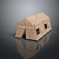 Beige Camping Tent With Multiple Windows On Smooth Surface And Reflection 3d model