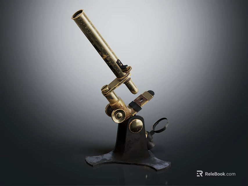 Vintage Commercial Brass Microscope With Adjustable Metal Stand And Optical Lens For Laboratory Research Use 3d model 