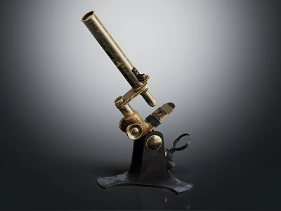Vintage Commercial Brass Microscope With Adjustable Metal Stand And Optical Lens For Laboratory Research Use 3d model