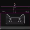 Stage With Purple Border Railing Cat Face Illuminated Design And Man Standing On Side Stairs