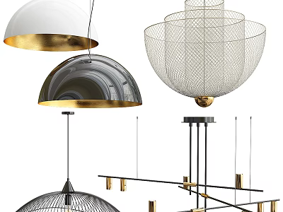 Stylish Modern Pendant Lights With White Gold Trim Wire Mesh Shade And Geometric Design 3d model