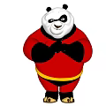 Panda Sculpture With Red And Black Outfit Yellow Belt And Clasped Hands Posture
