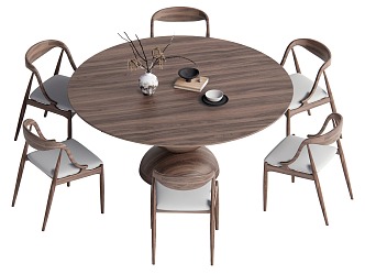 Dining table and chair combination round table 3d model