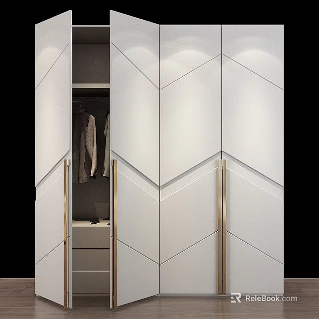Modern White Chest of Drawers with Geometric Pattern Design and Gold Handles 3d model 
