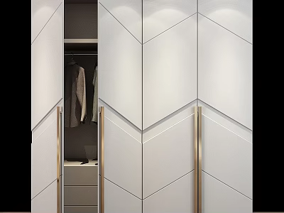 Modern White Chest of Drawers with Geometric Pattern Design and Gold Handles 3d model