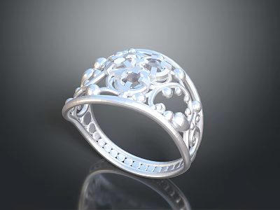 Exquisite Silver Ring with Intricate Filigree Patterns and Sparkling Gemstone Inlays as Elegant Fashion Accessory 3d model