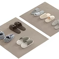 Soft Various Colored Slippers With Striped And Solid Designs On Mats 3d model