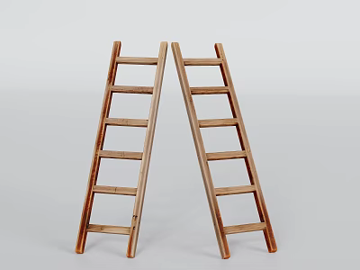 Two Wooden Ladders Leaning Together Against Light Background For Household Use 3d model