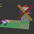Colorful Building Blocks Windmill With Green Base And Pink Flowers