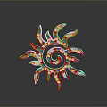 Sun Shaped Golden Household Item With Spiral Design And Red Accents