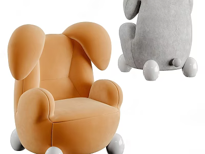 Orange and Gray Single Sofa with Round Design Ear Shaped Armrests and White Round Legs 3d model