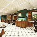 Vintage Style Beauty Hair Salon Interior Design With Warm Wood Decorations And Comfortable Barber Chairs