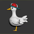 White Duck Doll Wearing Red White Blue Cap With Yellow Beak And Feet