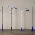 Outdoor Street Lights With Modern Curved Arm Design And Blue White Pole Structure