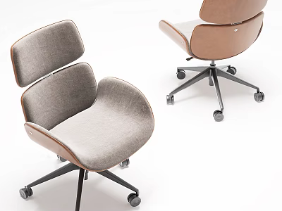 Modern Office Chair With Gray Fabric Seat Brown Backrest Black Metal Base And Rolling Wheels 3d model