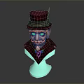 Detailed Man Bust Wearing Red Top Hat With Blue Glowing Base