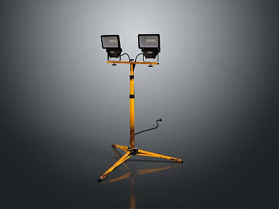 Yellow Dual Head Lighting Set With Tripod Stand For Work Illumination 3d model