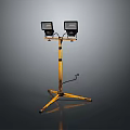 Yellow Dual Head Lighting Set With Tripod Stand For Work Illumination 3d model