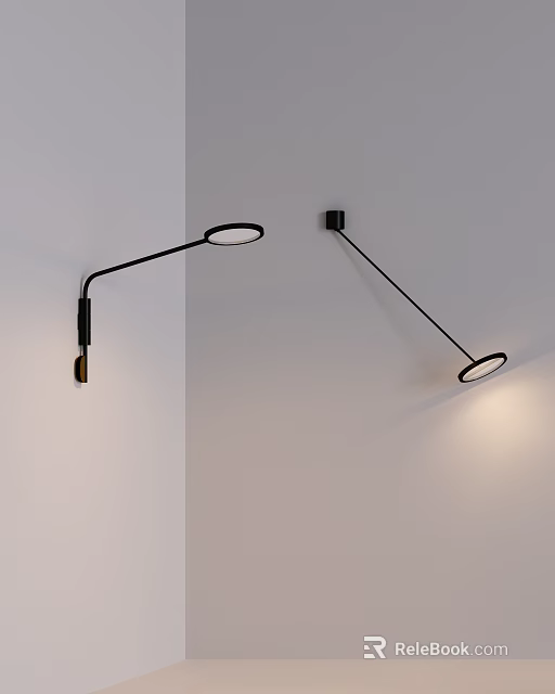 Modern Black Wall Lights with Adjustable Arm Mounted on White Wall Illuminating 3d model