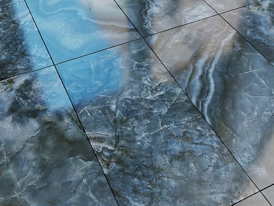 Blue And Gray Veined Marble Tiles For Modern Floor Design 3d model