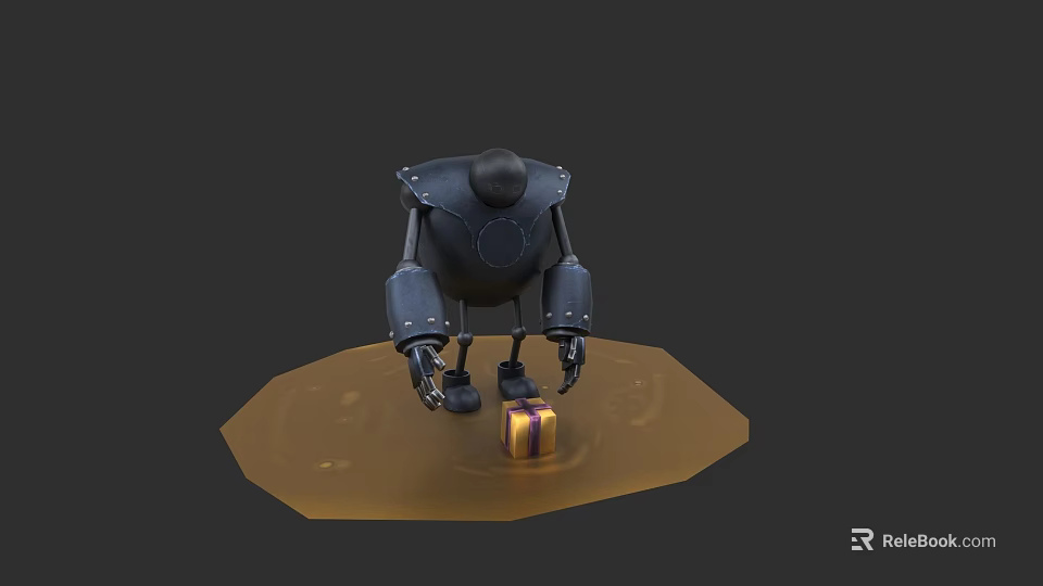Black Industrial Robot With Mechanical Arms On Yellow Platform Handling Small Component 3d model 