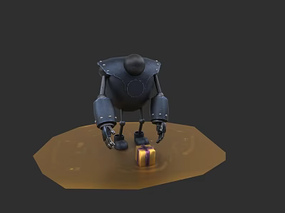 Black Industrial Robot With Mechanical Arms On Yellow Platform Handling Small Component 3d model