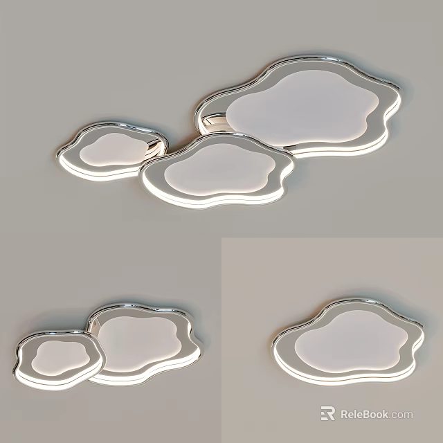 Modern Cloud Shaped Ceiling Light With Silver Frame And White Shade Design 3d model