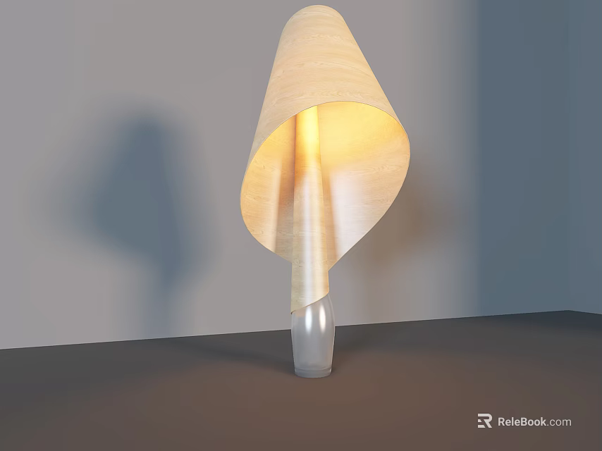 Modern Minimalist Table Lamp With Folded Beige Lampshade Transparent Glass Base And Warm Yellow Light 3d model 