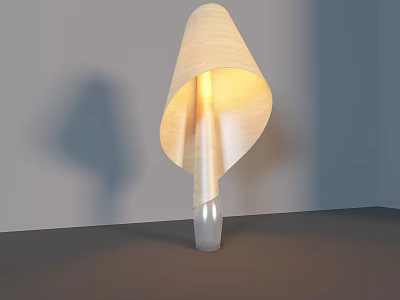 Modern Minimalist Table Lamp With Folded Beige Lampshade Transparent Glass Base And Warm Yellow Light 3d model