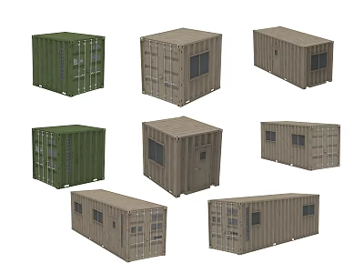 Industrial Containers With Green And Brown Colors Multiple Units And Doors Windows 3d model