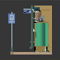 Small Grocery Store 3D Model Scene With Green Door Orange Walls And Parking Sign