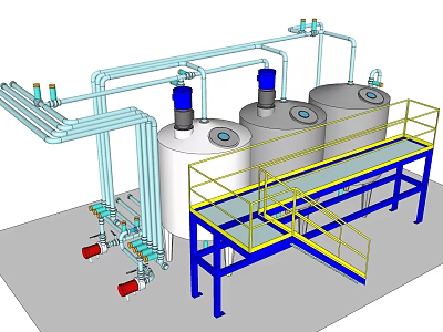 Industrial Equipment With Multiple Storage Tanks Piping System And Safety Railing Platform 3d model