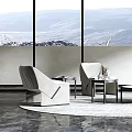 Modern Green Sofa and Coffee Table Set with Large Windows Mountain View and Floor Lamp