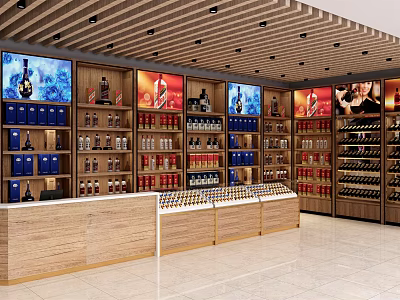 Modern Tobacco And Liquor Store Interior With Shelves Of Wines Spirits And Counter 3d model