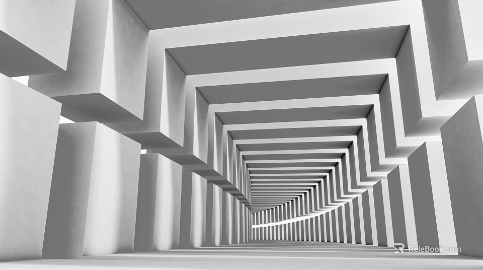 Modern Elevator Corridor With Receding Geometric Structures Linear Design And Architectural Elements 3d model 