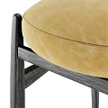 Modern Round Sofa Stool With Soft Yellow Velvet Cushion And Sturdy Dark Solid Wood Legs