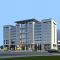 Modern Commercial Building Featuring Glass Facade Multiple Floors Parking And Greenery