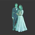 Couple In Formal Blue Suit And White Gown Pose Together