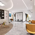 Modern Dental Clinic Reception Desk With White Counter Logo Sign And Magazine Rack In Bright Interior