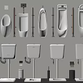 Modern Urinal Design With Wall Mounted Floor Standing Styles And Flush Valves Trash Bins 3d model