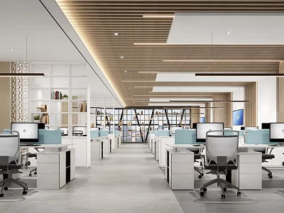 Modern Public Office Interior With Open Layout Desks Computers And Office Chairs 3d model