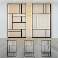 Wooden Swing Doors With Black Frames And Geometric Design In Minimalist Interior With Light Flooring
