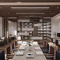 Book Art Themed Library Interior With Wooden Bookshelves Long Table Reading Chairs And Books