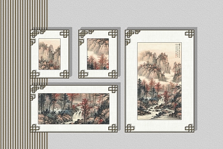 New Chinese Landscape Painting Landscape Flowers and Birds Decorative Painting 3d model